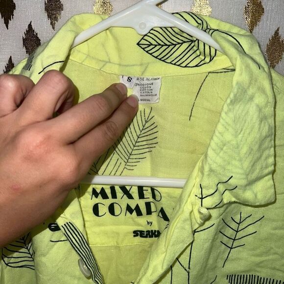Mixed company by Serkes Bright neon yellow fluorescent button up short sleeve sh - Picture 4 of 4
